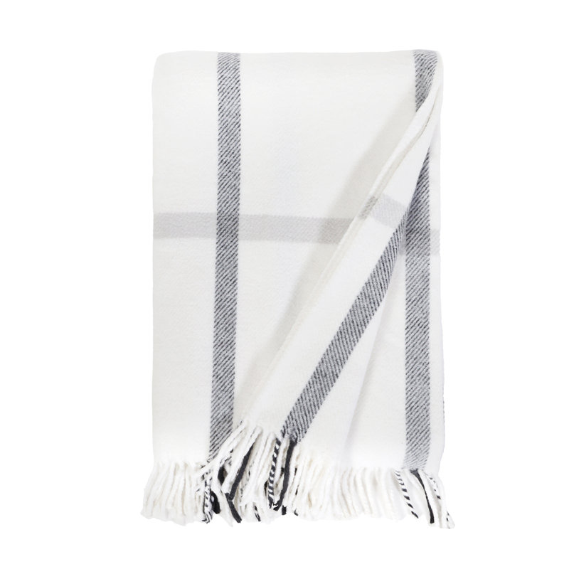 Jeté en coton peigné Copenhagen gris blanc, Blanc / gris, Jeté