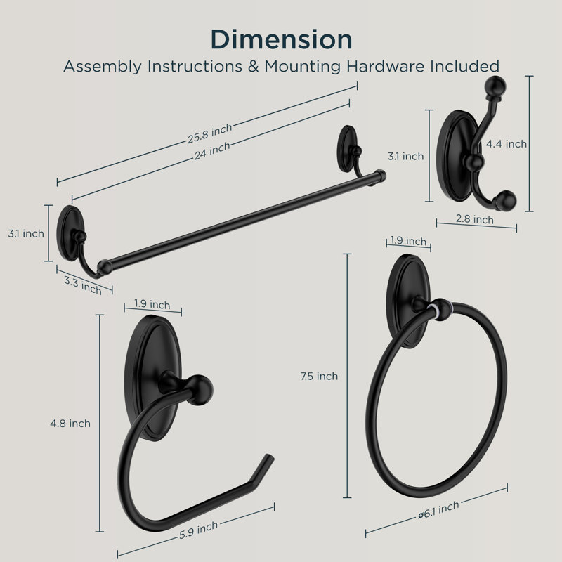 4 - Piece Bathroom Hardware Set, Black