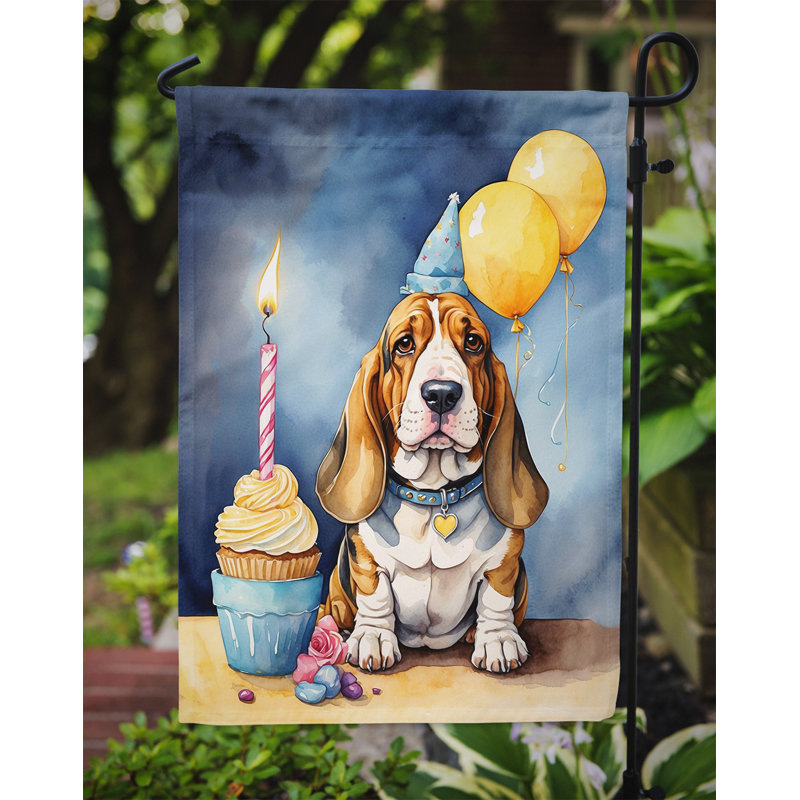 Drapeau de jardin «Happy Birthday», Basset hound