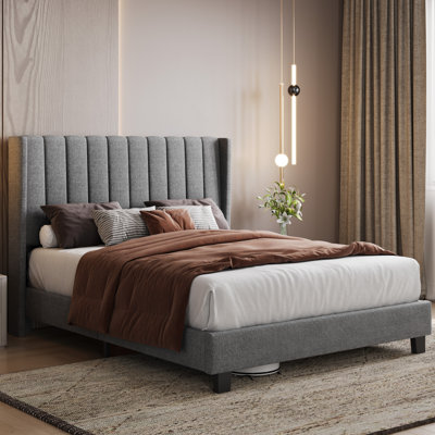 Upholstered Bed Frame with Channel Tufted Headboard