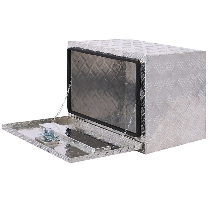 Boîte à outils en aluminium de 24 po, boîte à outils pour camion robuste, boîte à outils de rangement pour remorque extérieure, organisateur de rangement pour véhicule récréatif, coffre inférieur avec clés de verrouillage, argent
