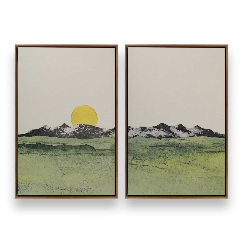 Ensemble de 2 impressions Whispering Valley Peaks, 36 po x 24 po, Cadre flottant en noyer