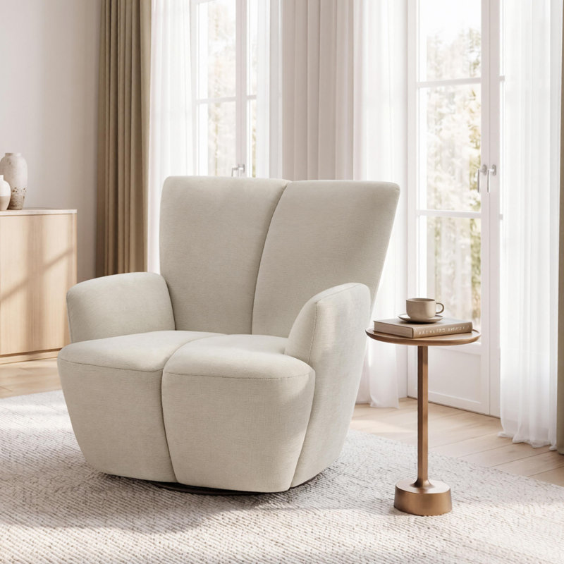Modern Upholstered 360° Swivel Barrel Accent Armchair, Off White