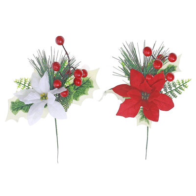 Ensemble de 12 poinsettias et baies