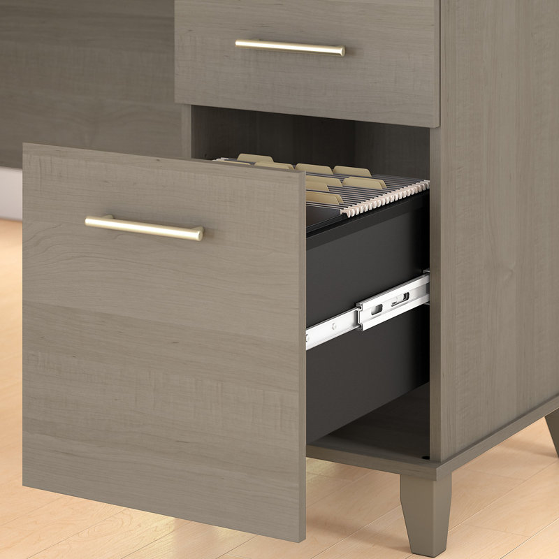 Ensemble de bureau d'ordinateur en L 3 pièces avec rehausse Magomed, Gris cendré