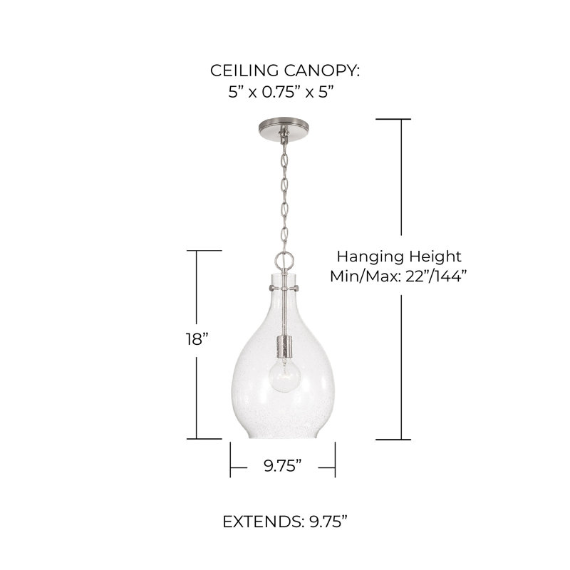 Pendentif 1 Lumière goutte d'eau, Brossé / nickel satiné