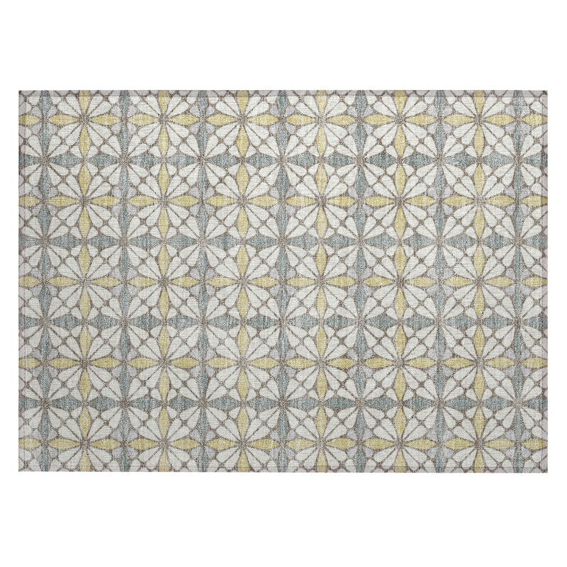 Machine Washable Indoor/Outdoor Chantille ACN2469 Geometric Rug, 1'8" x 2'6", Ivory