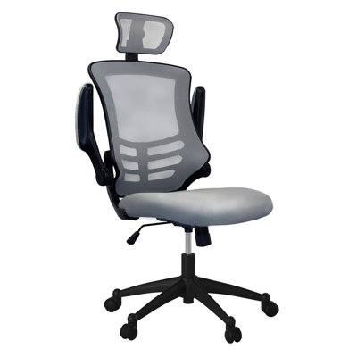 Modern High-Back Mesh Executive Office Chair with Headrest and Flip-Up Arms, Silver Grey
