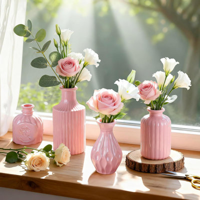 Lot de 12 petits vases en verre rose pâle, mini vases pour centres de table, petits vases en gros pour la décoration de mariage, vases vintage pour centres de table de fête prénatale, décoration intérieure