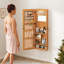 Armoire à bijoux murale avec miroir pleine longueur, armoire de rangement verrouillable en bois massif avec lumière DEL, armoire de rangement avec miroir 47,5 po