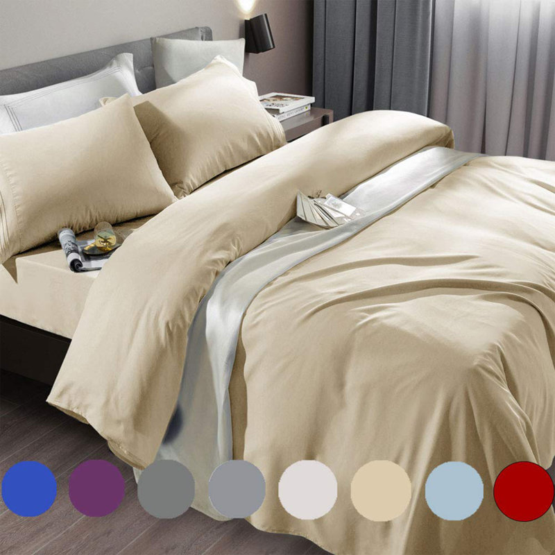Microfiber 6 Pieces Bed Sheet Sets, Queen Sheet Set with 3 Additional Pieces, Beige