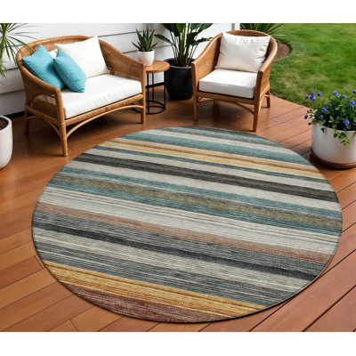 Tapis intérieur lavable rayé rond beige doré et taupe 8 pi Everette