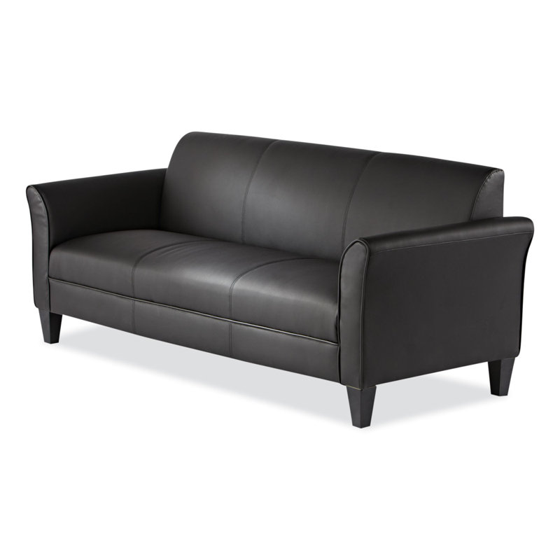 Black Leather 77'' Reception Sofa with Flared Arms