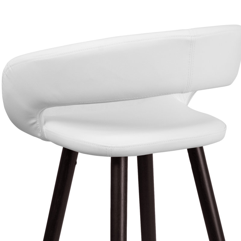 Palafox 24'' High Contemporary Vinyl Counter Height Stool with Wood Frame, White, Counter Stool (24" Seat Height)
