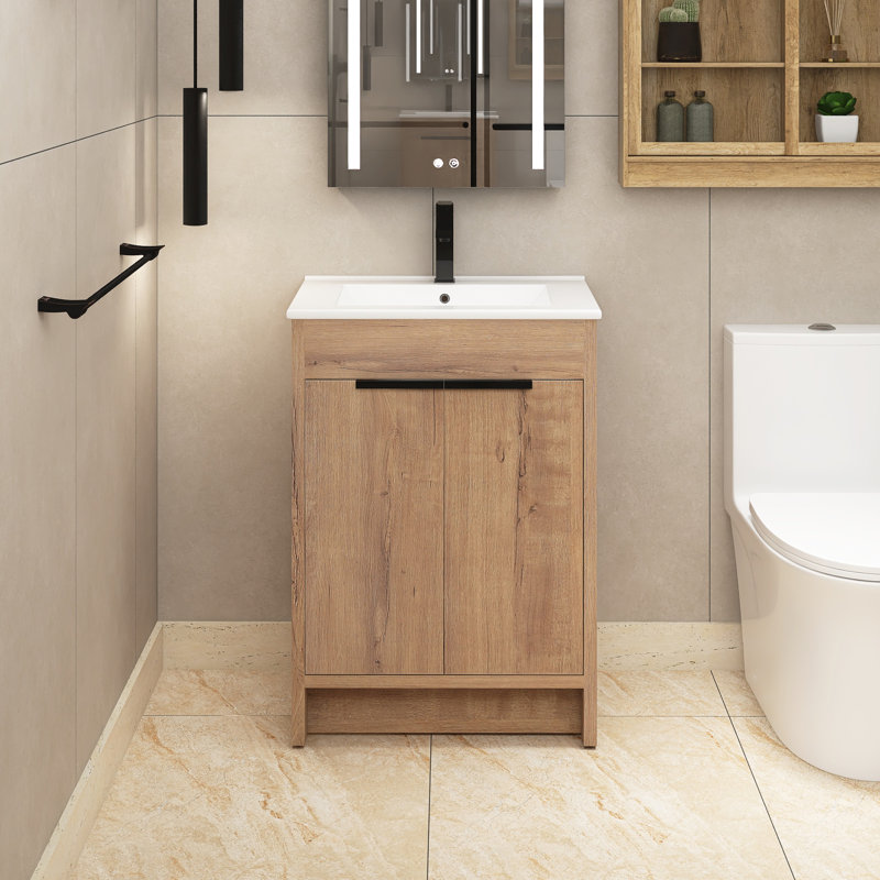 Ensemble de meuble-lavabo simple 24 po avec plateau en céramique Marialana, Blanc