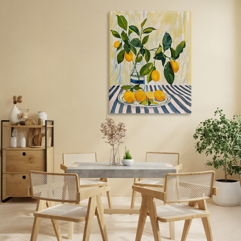 Citrons sur toile rayée, design par Yen, 30 x 24