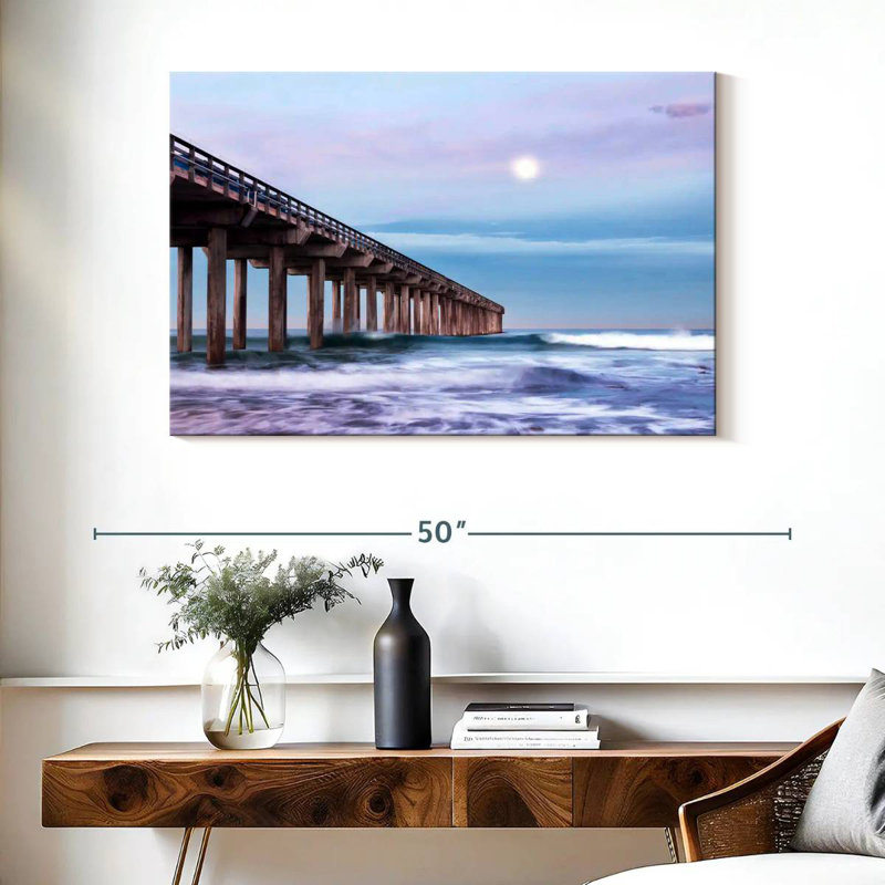 Plein lune au-dessus de Scripps Pier, H 26 po x l 39 po