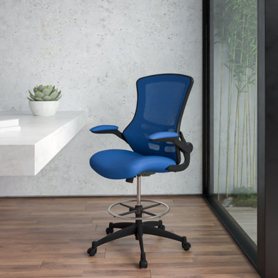 Mid-Back Mesh Ergonomic Drafting Chair with Adjustable Foot Ring and Flip-Up Arms