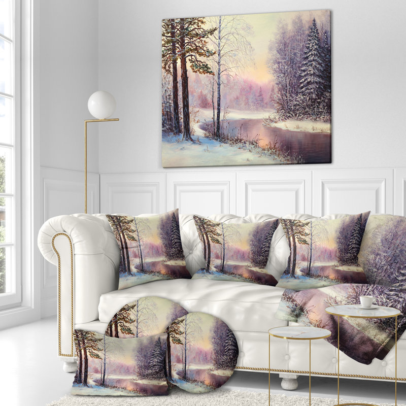 «River in Winter Landscape», peinture, H 40 po x l 30 po x P 1,5 po, Toile tendue