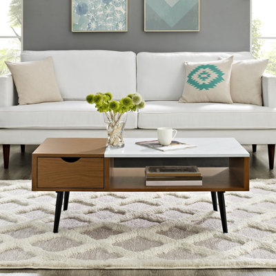Wood and Faux Marble Coffee Table