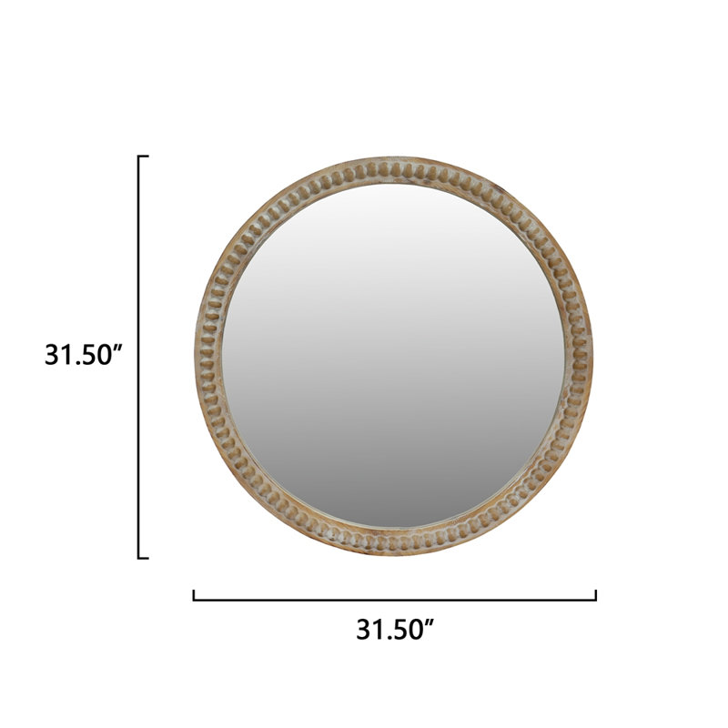 Miroir mural rond rond, miroir à cadre perlé en bois vieilli 31,50 po pour hall d'entrée, salon, salle de bain, miroir décoratif de style maison de campagne