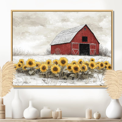 Donnovin tournesols et grange d'hiver Soft Greys II - tournesols, art mural pour le salon