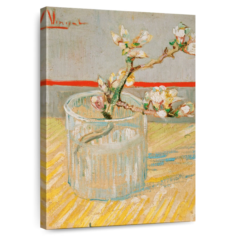 Harnek brin d'amandier en fleurs dans un verre, H 48 po x l 32 po