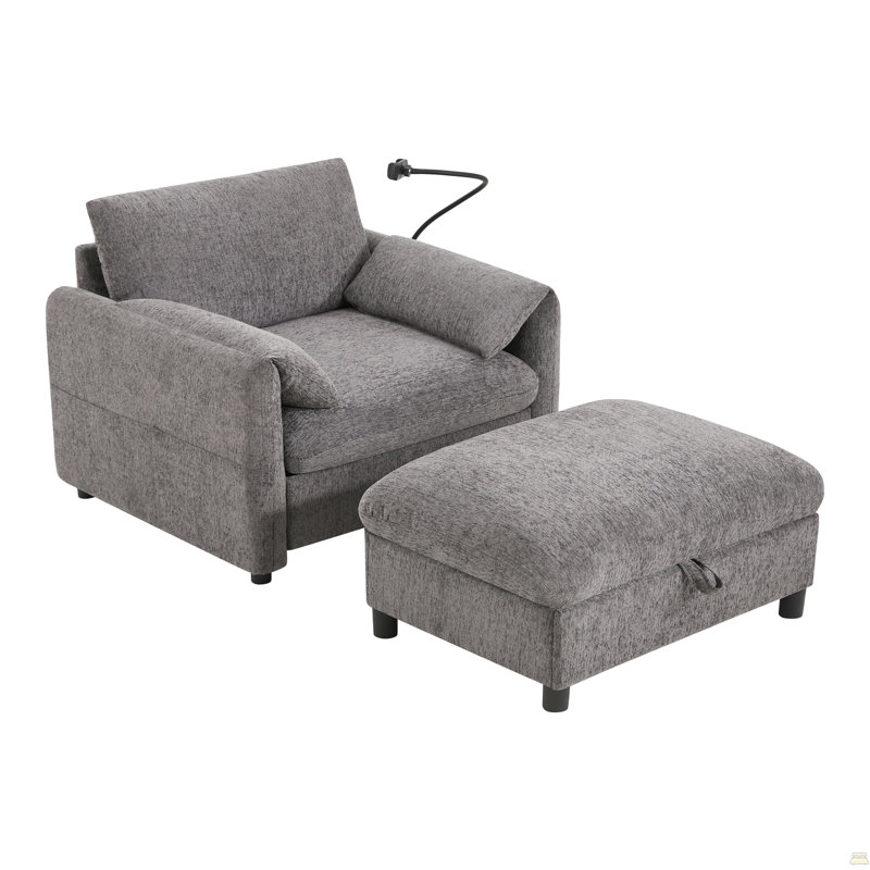 Canapé simple de 38 po avec repose-pieds, support de téléphone réglable, chargeur USB, poches de rangement latérales