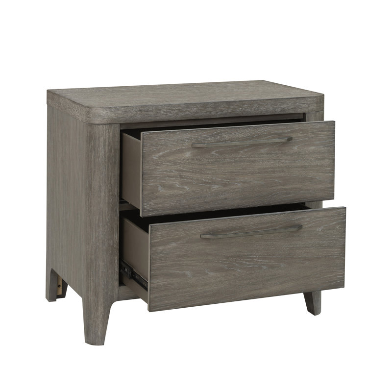 Gray Solid Wood 2-Drawer Contemporary Nightstand
