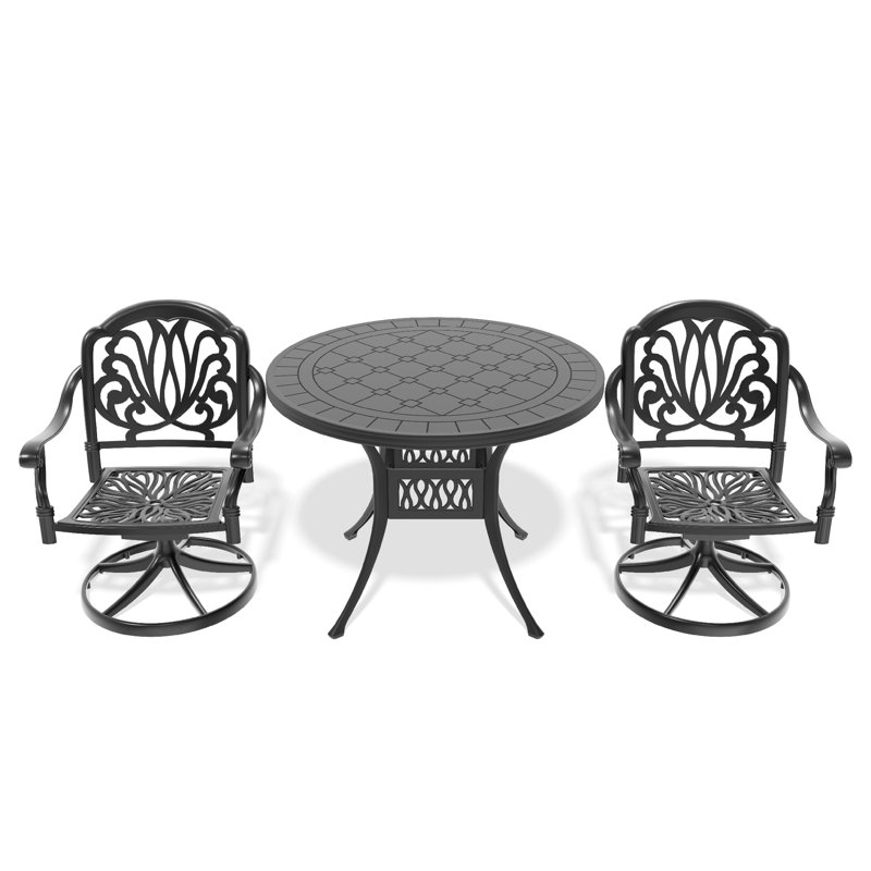 3 repas en plein air: 2 chaises pivotantes et table ronde de 39,37 po, aluminium, noir, assise relaxante, assemblage sans effort, ergonomique, rapide