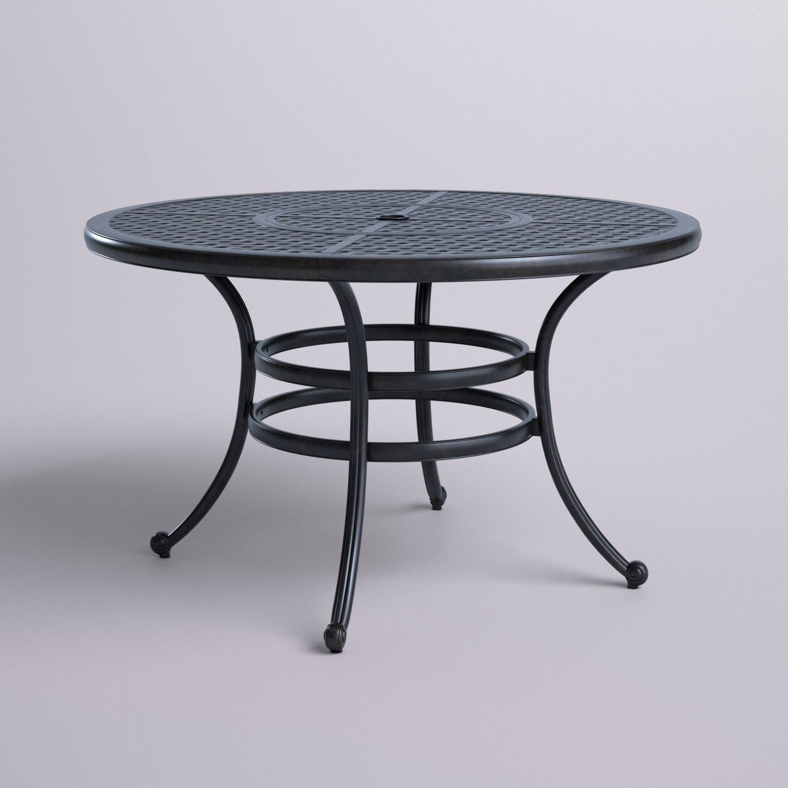 Benjara 52 Inch Outdoor Round Metal Patio Dining Table, Dark Bronze