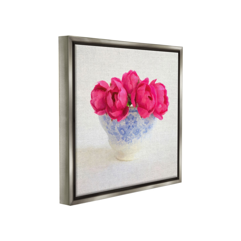 «Roses In Subtle Vase Floater Frame» sur, H 25 po x l 25 po, Cadre flottant gris lustré