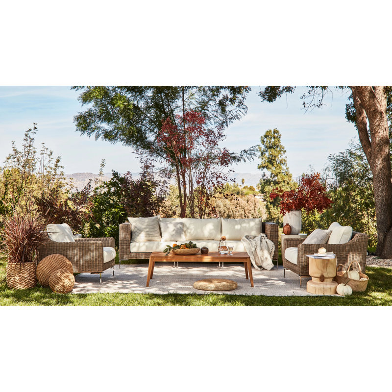 Brown Wicker Outdoor Armless Chair Conversation Set, Palisades Cream