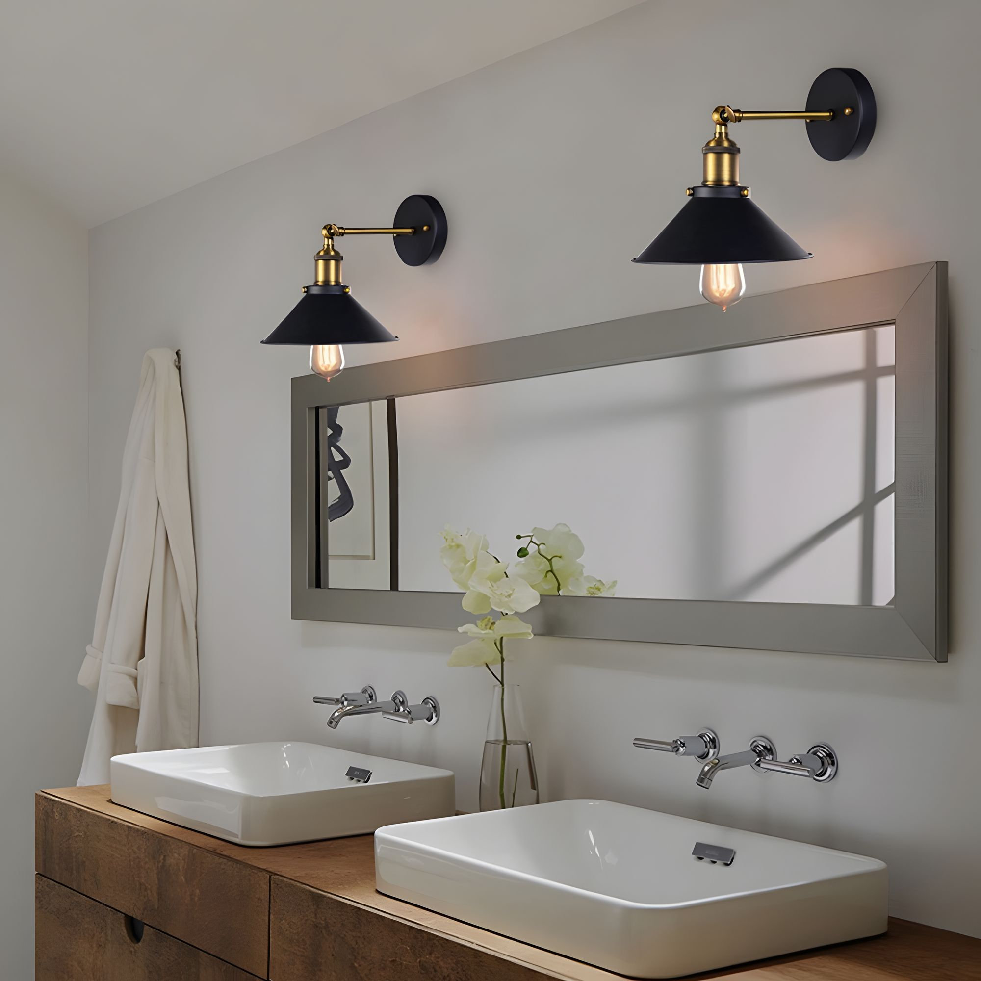 HIK Luminaire de meuble-lavabo industriel de style industriel avec abat ...