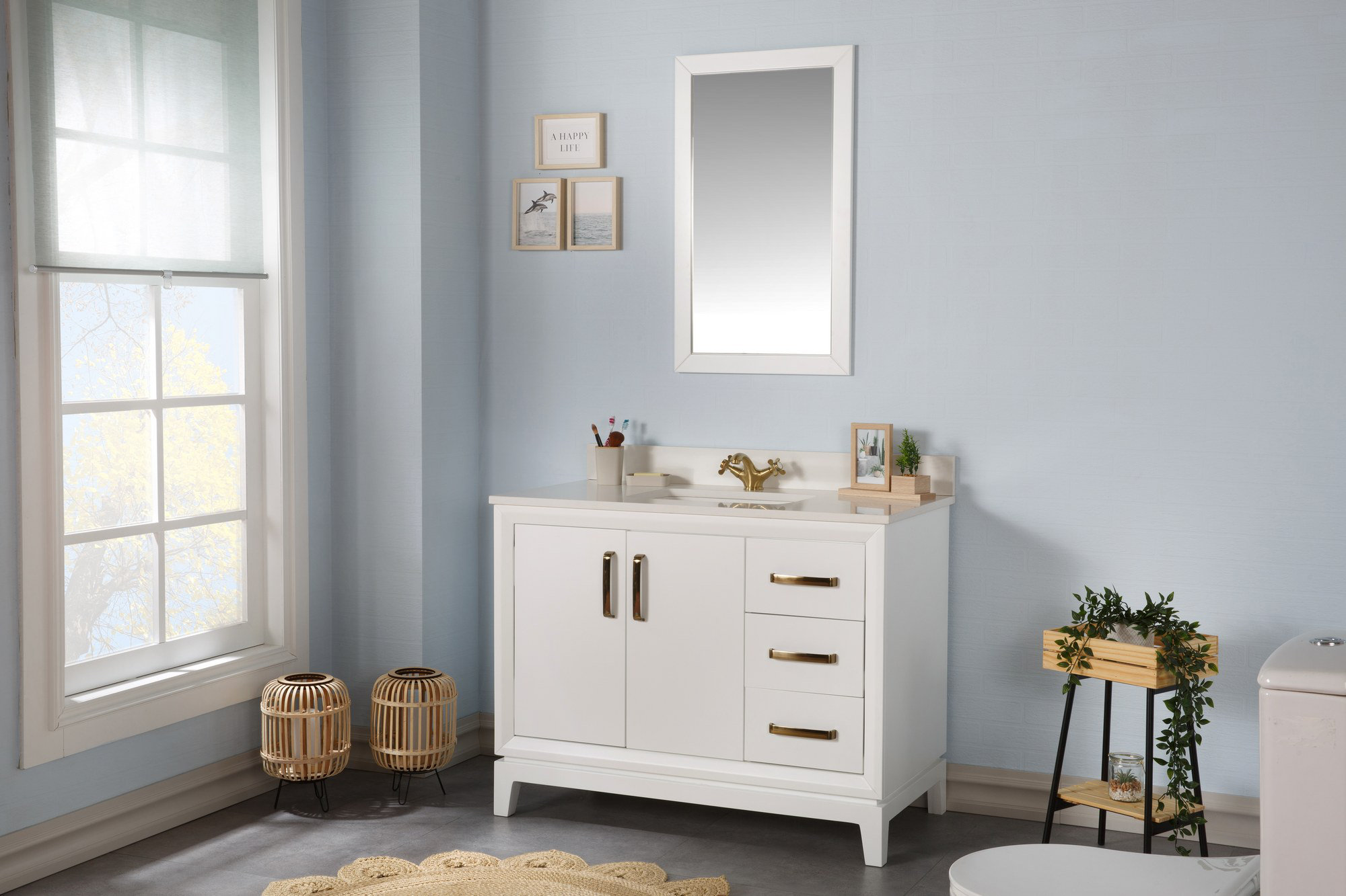 East Urban Home 41.265'' Single Bathroom Vanity with White Quartz Top