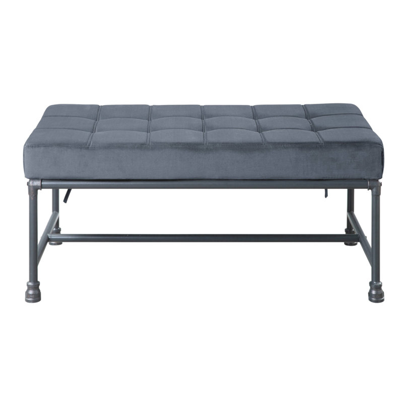 Banc gris et gris capitonné, H 18,5 po x l 48,5 po x P 24,5 po