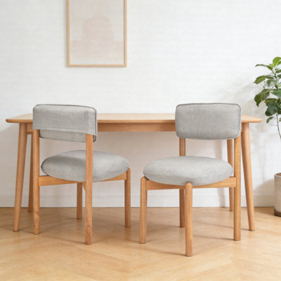 Modern Wooden Dining Chairs (Set Of 2), Upholstered Linen Fabric Chairs With Solid Wood Frame And Cushioned Seat