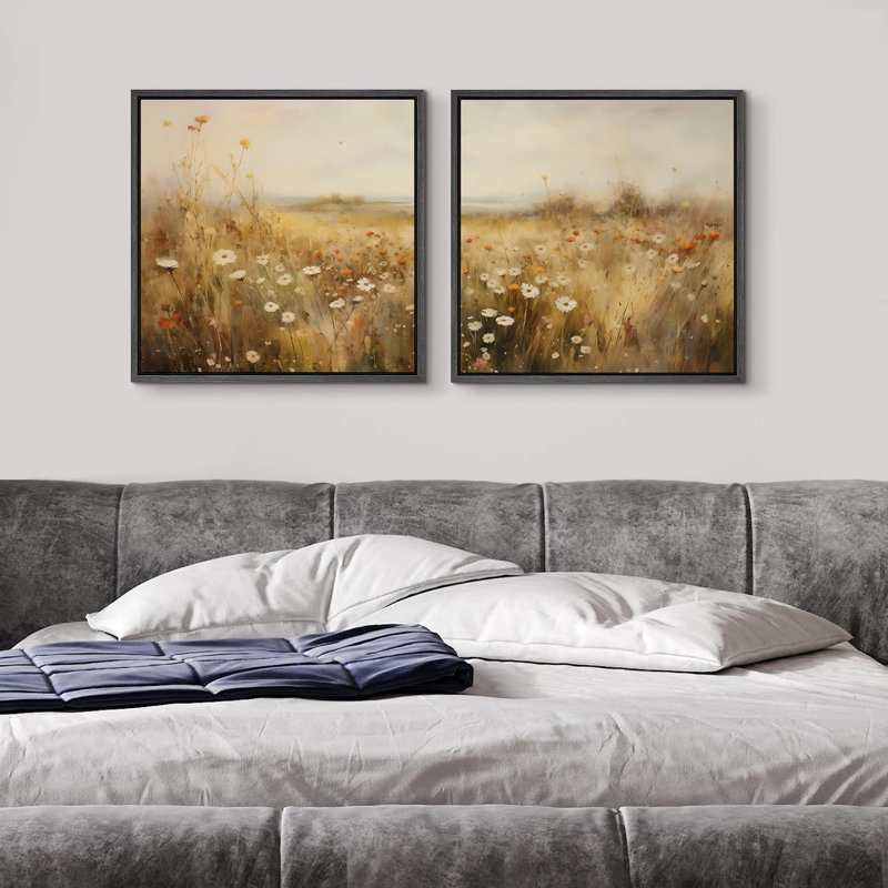 Fleurs de marguerite brunes assorties de marguerites sauvages, Black Floater Framed, H 16" x l 16"