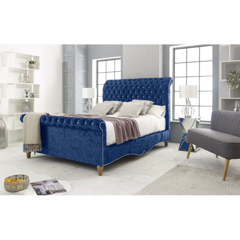 Margrett Upholstered Bed, Single (3'), Blue
