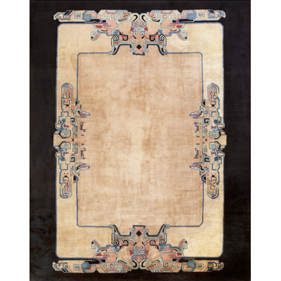 Rectangle 1920s Room Size Chinese - Art Deco Knotted Antique Wool Ivory Rug