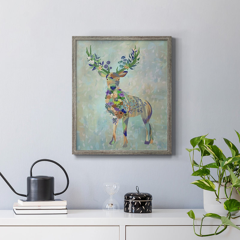 Fantastic Florals Deer, toile avec cadre de qualité supérieure - prête à être accrochée, Argent patiné, H 24 po x l 20 po