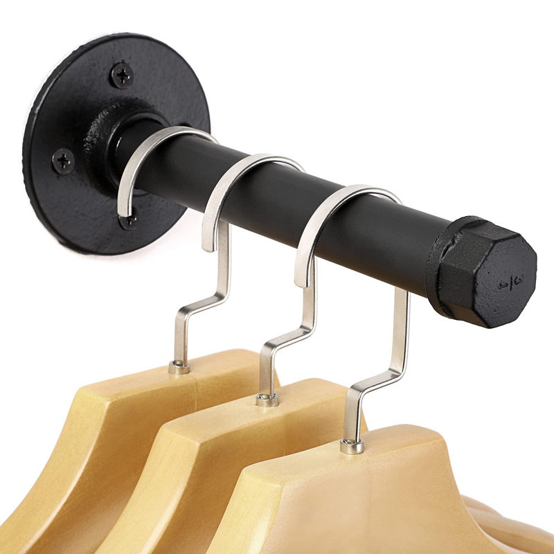 2 pièces 7,7 pouces tuyau industriel barre à vêtements - cintre robuste en métal rustique avec vis, support à vêtements mural, noir