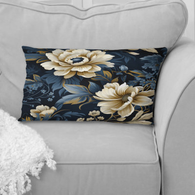 Coussin décoratif à motif floral de pivoines bleues I