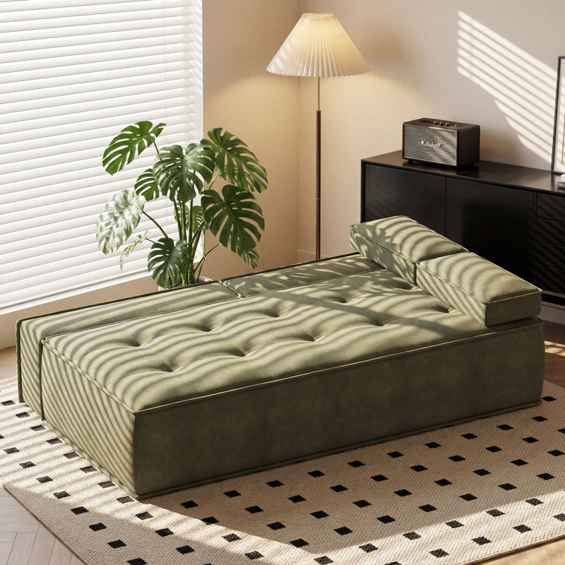 Canapé modulaire moderne 79 po avec coussins de dossier mobiles, canapé en velours à assemblage zéro avec support à ressorts ensachés, vert sauge