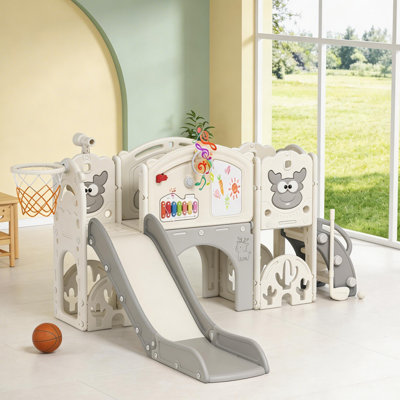 13-In-1 Toddler Slide Playset, Indoor & Outdoor Kids Playground With Basketball Hoop, Climber, Tunnel & Activity Center, Hdpe Baby Slide For Ages 1–6