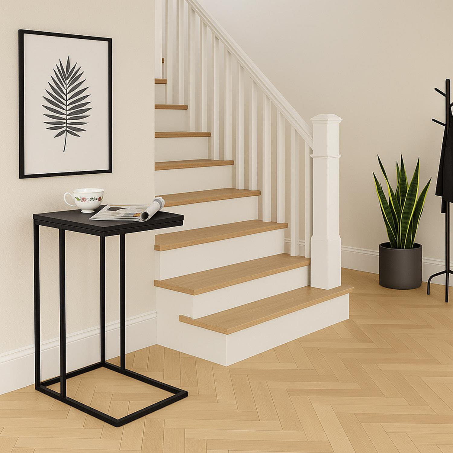 17 Stories Slim C-Shaped Sofa End Table – Wood-Grain Top With Metal Frame – Compact Laptop & Coffee Table For Living Room, Bedroom Or Office – Space-Saving Modern Side Table 40×30×59 Cm | Wayfair.co.uk