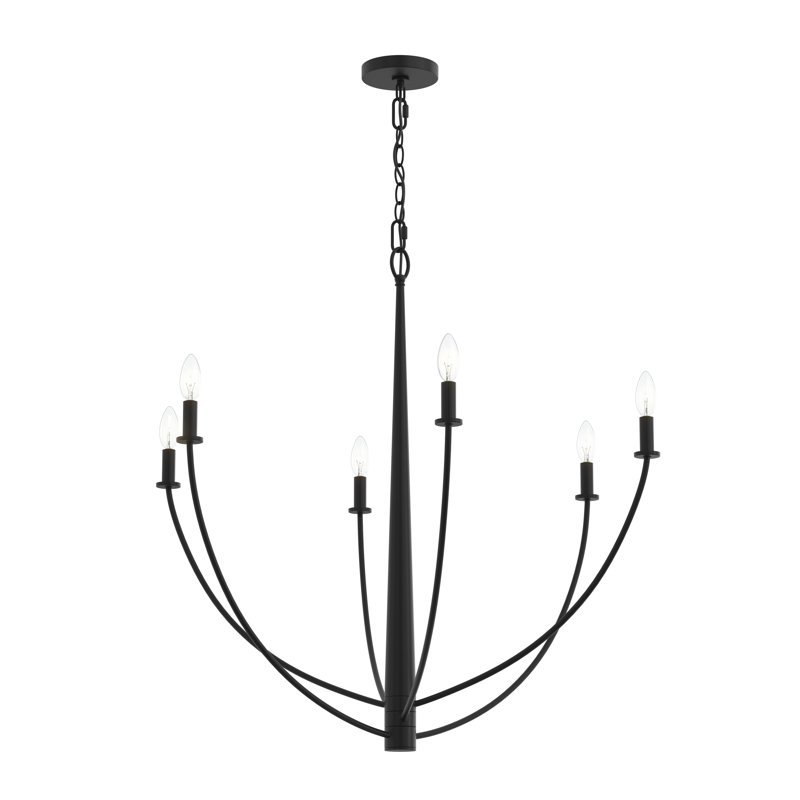 Jheni Six-Light Matte Black Chandelier, Matte Black, 34