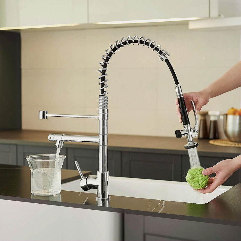 Commercial Kitchen Faucet With Pull Down Sprayer, Single Handle Single Lever Kitchen Sink Faucet, Chrome