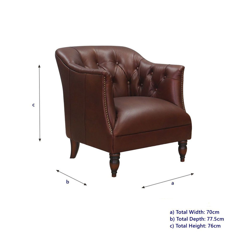 Carter 1 seater In Voyager Walnut Full Top Grain Leather With Walnut Feet Brass Studs