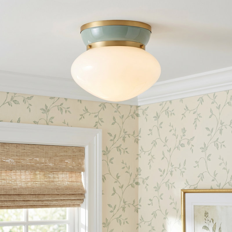 Misty Glass Flush Mount, Lacquered Brass
